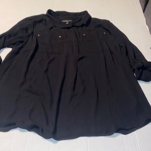 Black sheer long sleeve half button down Lane Bryant dress shirt size 18/20